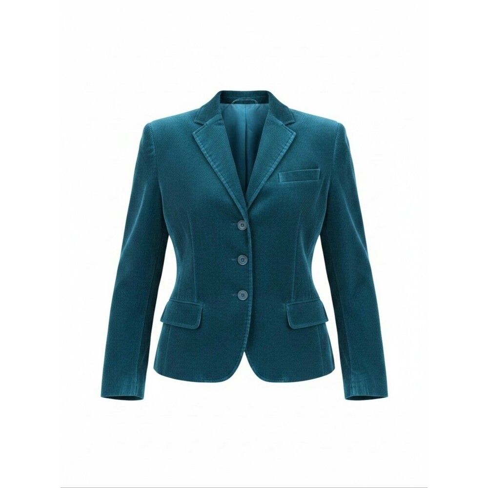 TALBOTS Petite Peplum Hem Preppy Corduroy Blazer Jacket Teal Green Size 16P